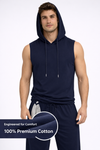Raven Sports Sleeveless Cotton Hoodie - Navy Blue (Men)