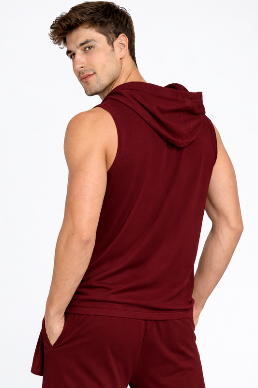 Raven Sports Sleeveless Cotton Hoodie - Red (Men)