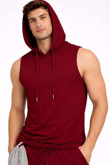 Raven Sports Sleeveless Cotton Hoodie - Red (Men)