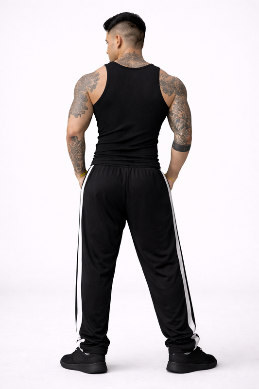 Indian Hawk Men’s Black Track Pants with Side Stripe – Athletic Gym Training Joggers