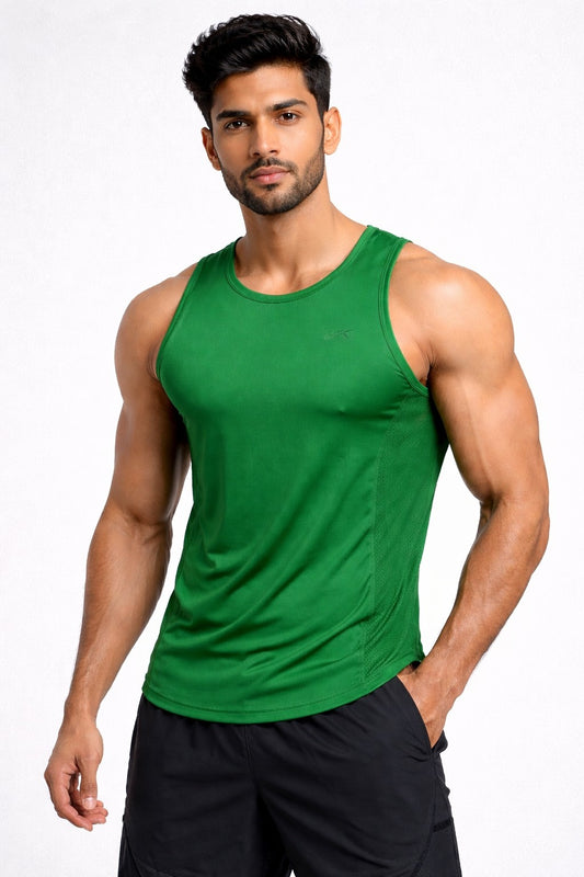 Indian Hawk Men’s Green Performance Tank Top – Slim Fit Gym Workout Sleeveless Vest