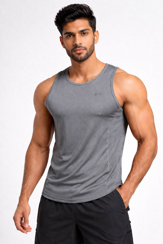 Indian Hawk Men’s Grey Performance Tank Top – Slim Fit Gym Workout Sleeveless Vest