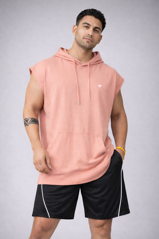 Forge Sleeveless Oversized Cotton Hoodie - Peach (Men)