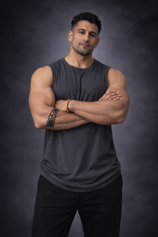 INDIAN HAWK Men’s Charcoal Grey Sleeveless Muscle Tank Top