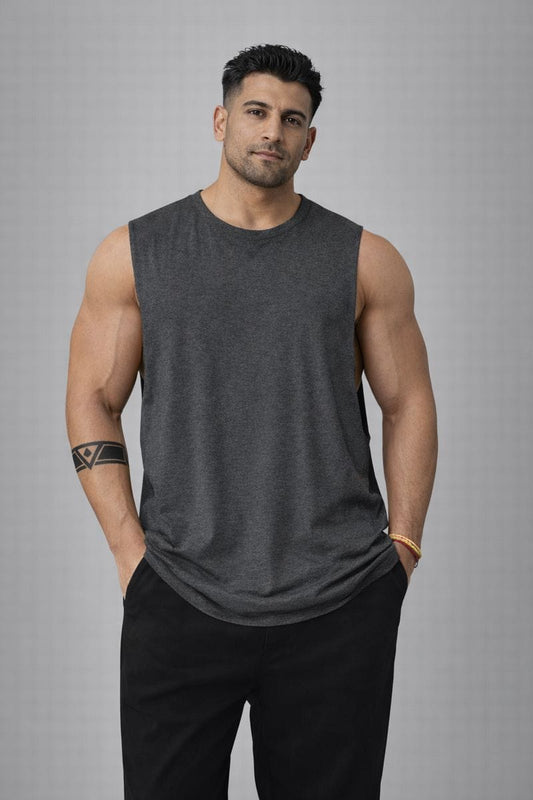 INDIAN HAWK Men’s Charcoal Grey Sleeveless Muscle Tank Top
