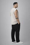 INDIAN HAWK Men’s Beige Oversized Sleeveless T-Shirt