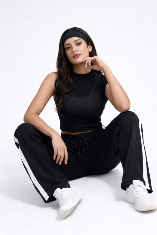 Prime Relaxed Fit Cotton Track Pants - Black (Women)