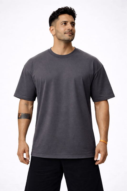 Indian Hawk Men’s Oversized Charcoal Grey Cotton T-Shirt with Relaxed Fit, Premium Fabric, Minimal Casual Streetwear Essential Style