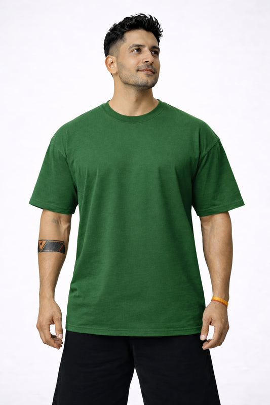 Indian Hawk Men’s Oversized Forest Green Cotton T-Shirt with Relaxed Fit, Premium Fabric, Minimal Casual Streetwear Essential Style