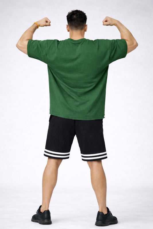 Indian Hawk Men’s Oversized Forest Green Cotton T-Shirt with Relaxed Fit, Premium Fabric, Minimal Casual Streetwear Essential Style