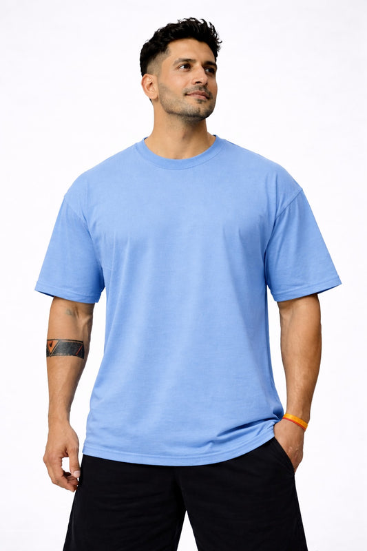 Cosmo Oversized Cotton T-Shirt -Sky Blue (Men)
