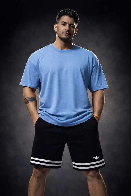 Indian Hawk Men’s Oversized Sky Blue Cotton T-Shirt with Relaxed Fit, Premium Fabric, Minimal Casual Streetwear Essential Style